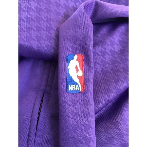 Adidas LOS ANGELES LAKERS PURPLE WHITE WARMUP CLIMALITE JACKET MEN M Full Zip - Picture 11 of 13